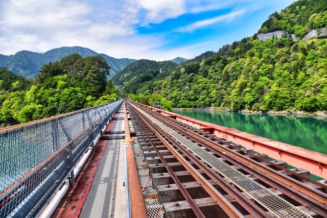 奥大井湖上駅の線路沿い